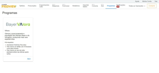 Aba de inscrição no VAlora no site do FieldView