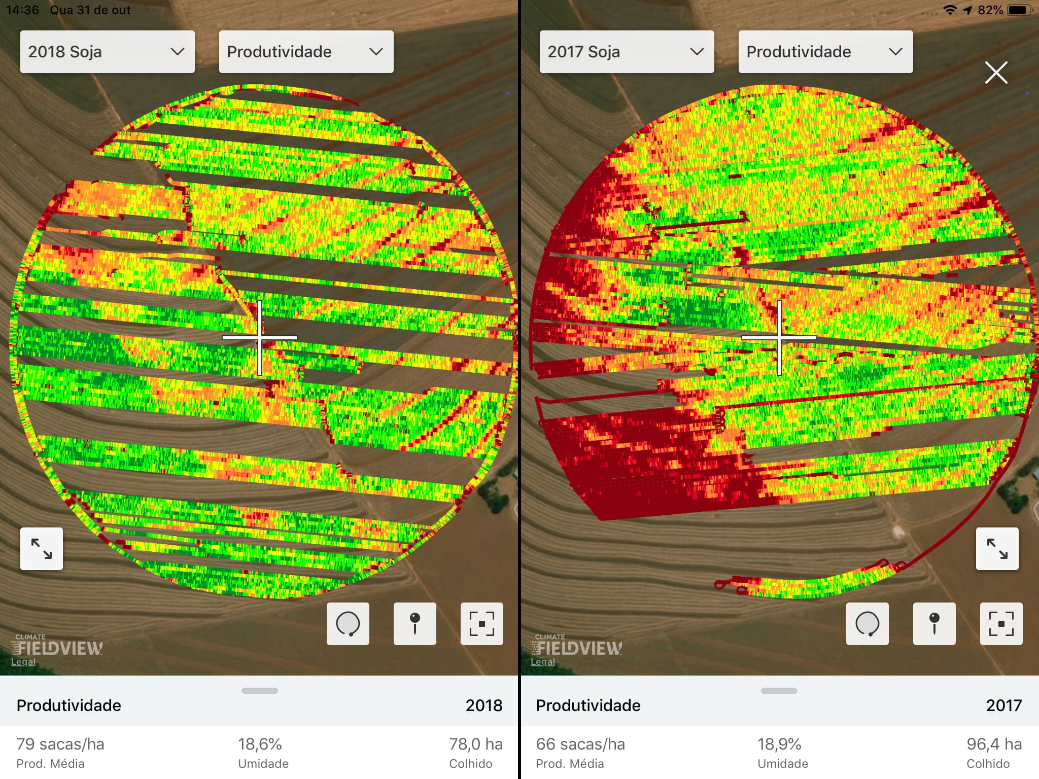 Comparação da produtividade do talhão em duas safras seguidas_ usando o mapa de Produtividade do FieldView