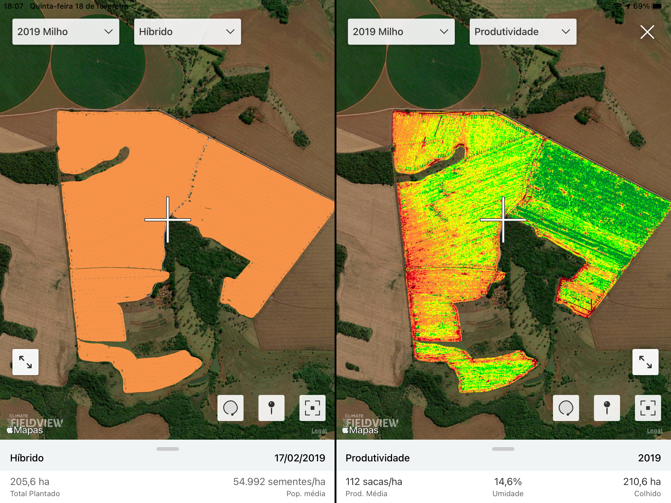 Comparação de mapa de híbrido com Mapa de Produtividade permite entender o desempenho do material plantado na área