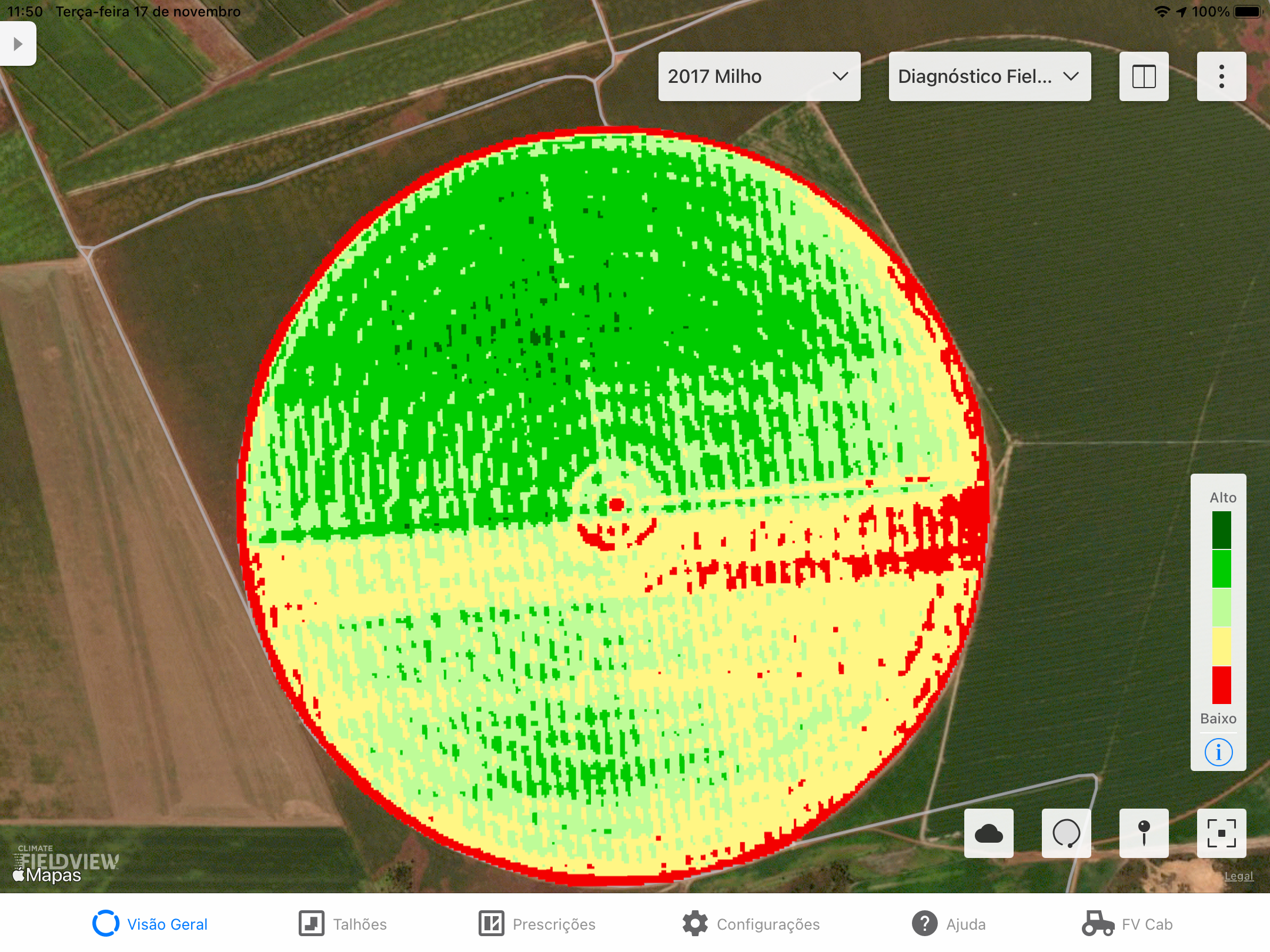 Imagem do Diagnóstico FieldView de área de milho