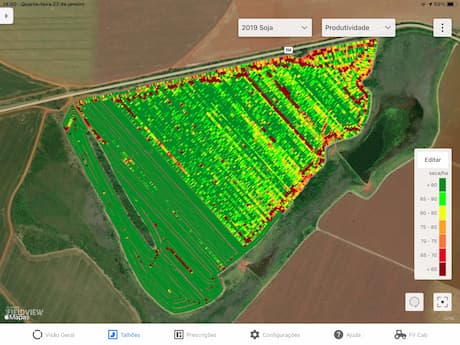 Mapa de Produtividade gerado pelo FieldViewTM Drive  durante a colheita de um talhão de soja