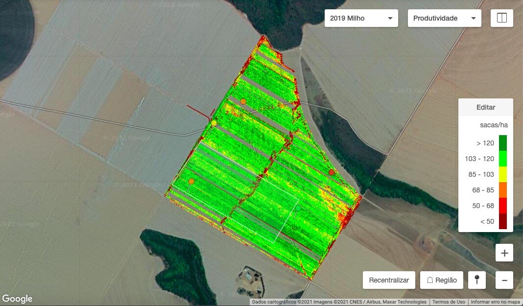 Mapa de produtividade de lavoura de milho