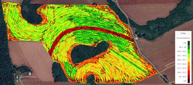 Mapa de População de sementes do talhão de João Menin, gerado pelo FieldView