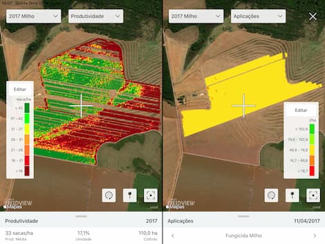 Correlação entre Mapa de Produtividade e Mapa de Aplicações de defensivos em um talhão de milho
