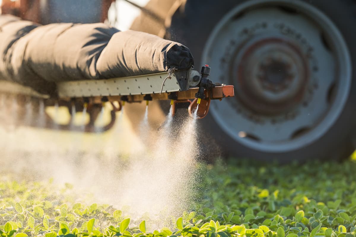 Maquinário pulverizando a plantação