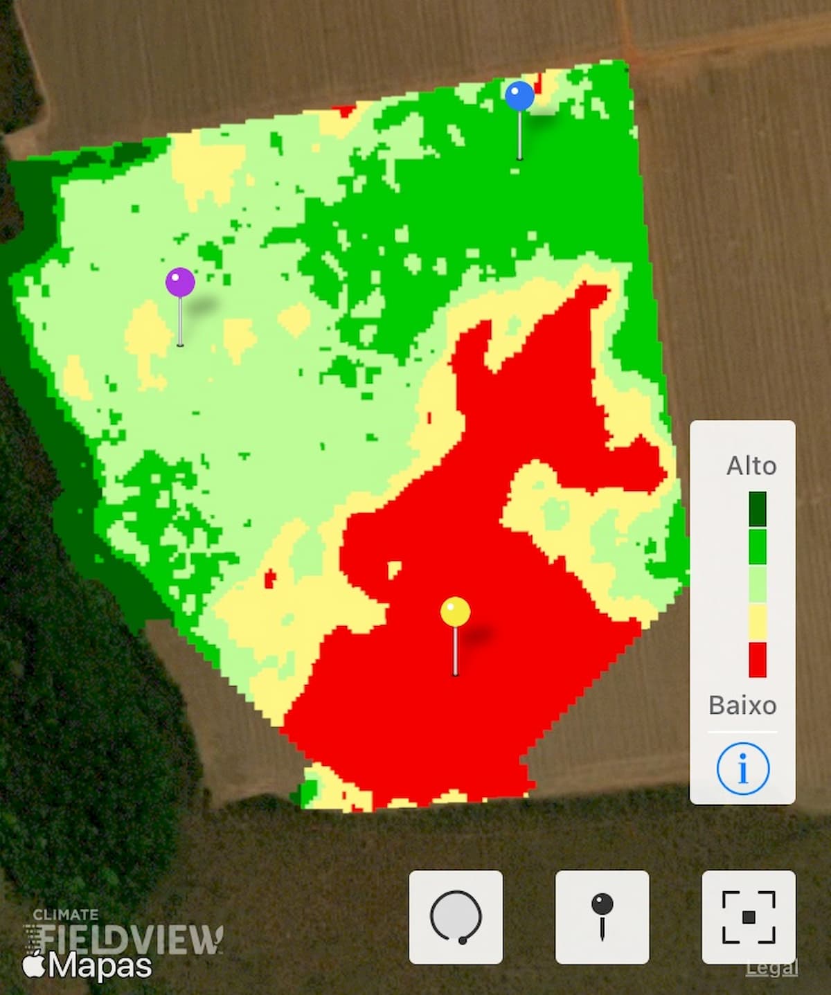 Mapa mostrando o ponto em que há correção do solo