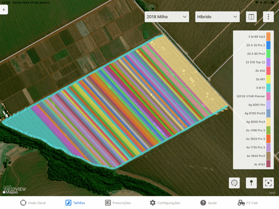 Imagem de satélite de uma plantação de soja.