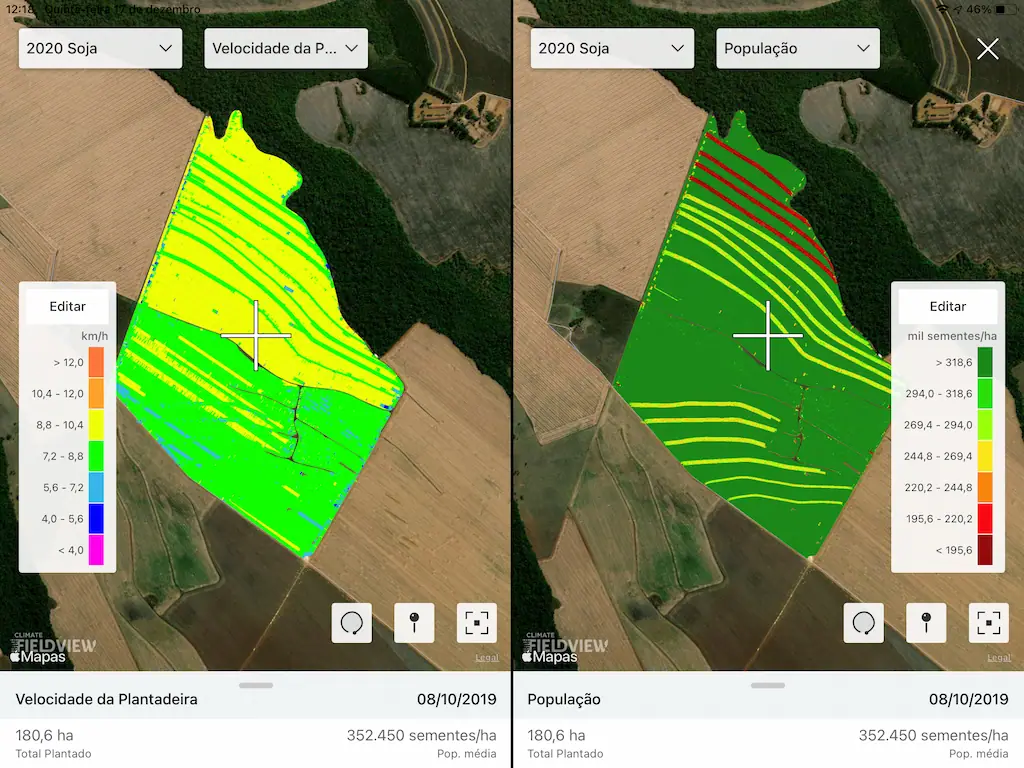 Imagem da tela do software para gestão agrícola da Climate FieldView