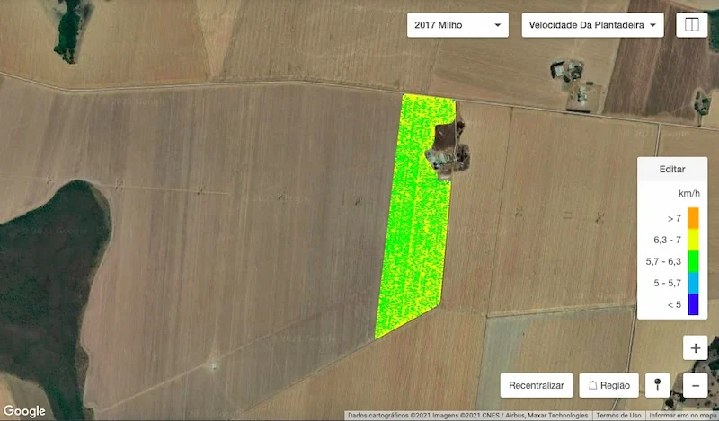 Imagem de satélite do mapa de velocidade de plantio de milho
